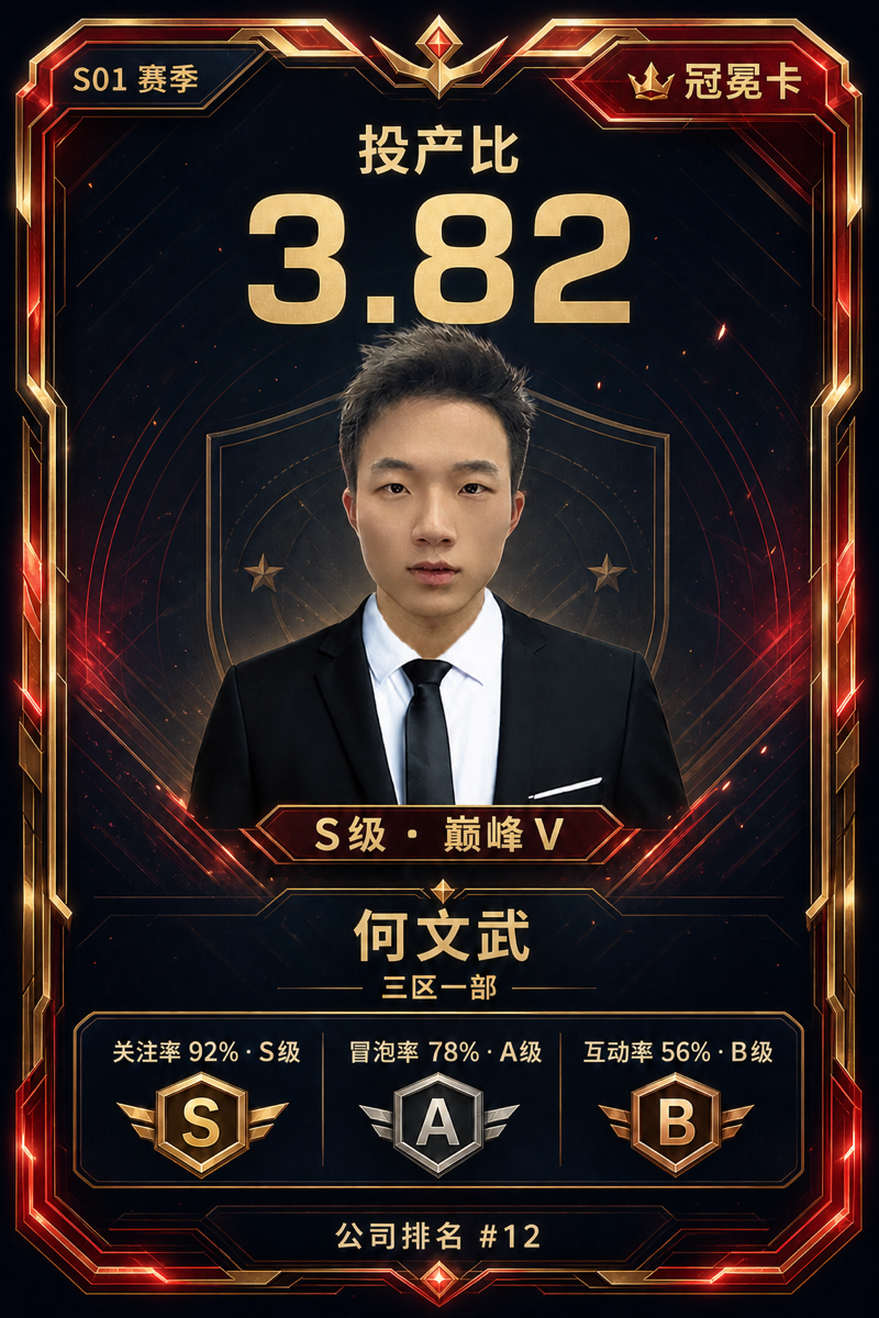 何文武员工卡牌,投产比3.82,S级巅峰V